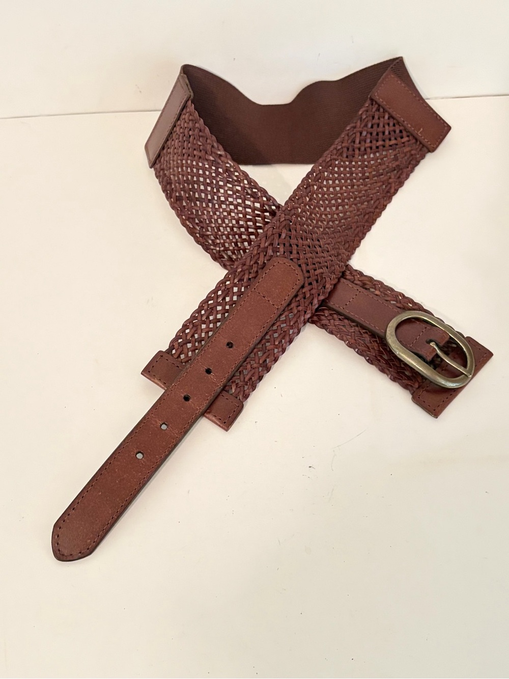 Ann Taylor Loft Dark Brown Woven Leather Elasticized Back Panel Wide Belt - Picture 11 of 12